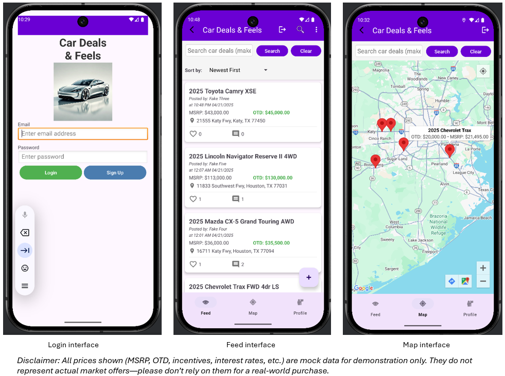 Car Deals & Feels interface overview
